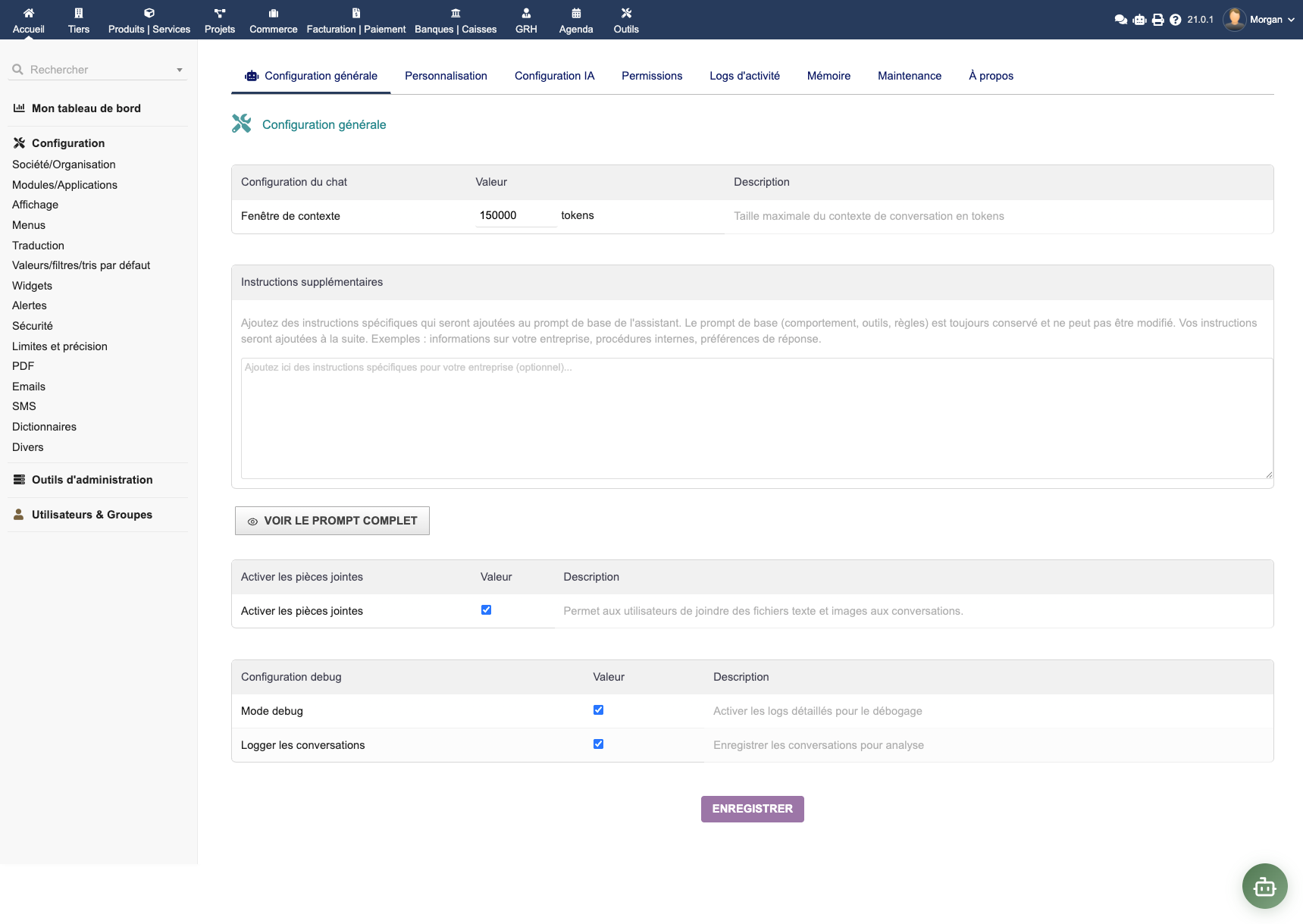 Dalfred general configuration page