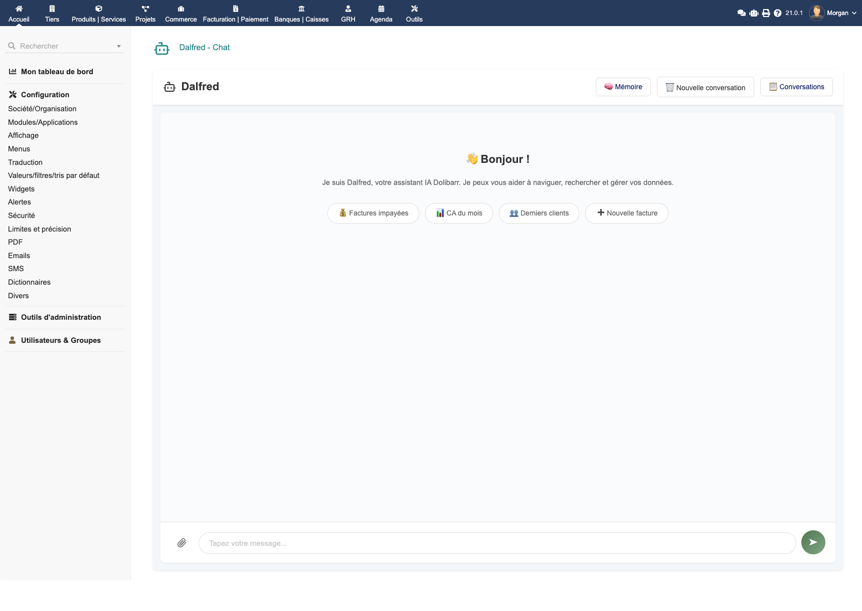 Full-screen Dalfred chat interface