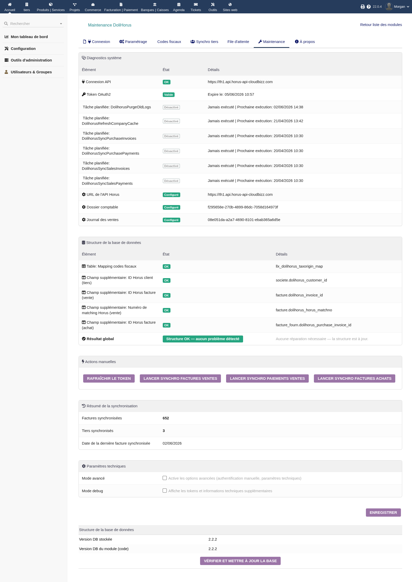DoliHorus maintenance with diagnostics and structure check